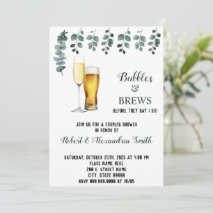 Bubbles & Brews Paare Polterabend Eukalyptus Einladung