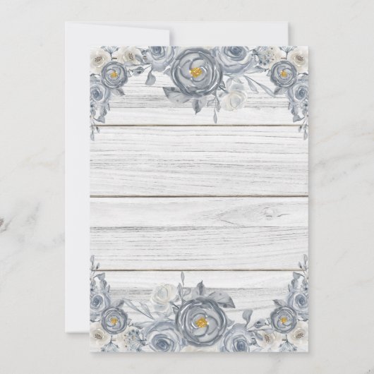 Bubbles & Brews Paare Polterabend Grau florale Einladung (Rückseite)