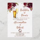 Bubbles & Brews Paare Polterabend Rose Gold Folieneinladung (Vorderseite)