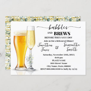 Bubbles & Brews Probe Dinner Eukalyptus & Gold Einladung