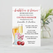 Bubbles & Brews vor Baby due Cherry Baby Dusche Einladung (Stehend Vorderseite)