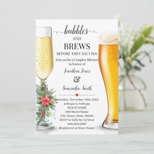 Bubbles & Brews vor Christamas Dusche Einladung (Stehend Vorderseite)