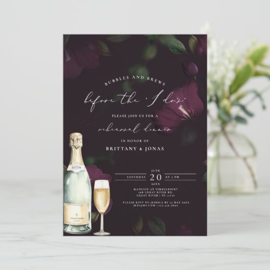Bubbles & Brews vor dem i do Probe Dinner Einladung (Stehend Vorderseite)