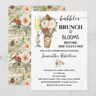 Bubbles Brunch & Bloom Brautparty Winterfloristik Einladung