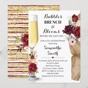 Bubbles Brunch & Blooms Marsala Brautparty Invi Einladung