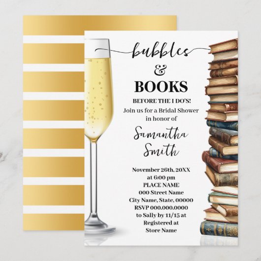 Bubbles & Bücher bevor ich Braut-Party mache Einladung (Vorne/Hinten)