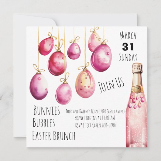 Bubbles, Bunnies und Osterbrunch Einladung (Vorderseite)