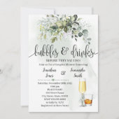 Bubbles & Drinks Brautparty Eukalyptus Grüne Einladung (Vorderseite)
