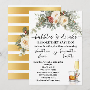 Bubbles & Drinks Brautparty Winterflorales Design Einladung