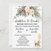 Bubbles & Drinks Bridal Shower Winter Floral Einladung (Vorderseite)