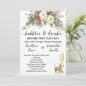 Bubbles & Drinks Bridal Shower Winter Floral Einladung (Stehend Vorderseite)