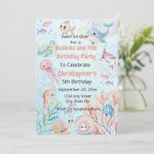 Bubbles & Fins Children's Birthday Einladung (Stehend Vorderseite)