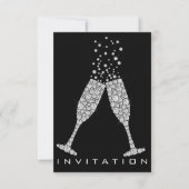 Bubbles Glasses Champagne Cocktail Gray Crystals Einladung (Vorderseite)