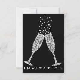 Bubbles Glasses Champagne Cocktail Gray Crystals Einladung