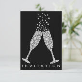 Bubbles Glasses Champagne Cocktail Gray Crystals Einladung (Stehend Vorderseite)