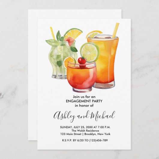 Bubbles und Brew Cocktail Engagement Party Einladung (Vorne/Hinten)