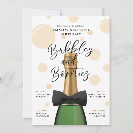 Bubbles und Fliege 60. Geburtstag Einladung (Vorderseite)