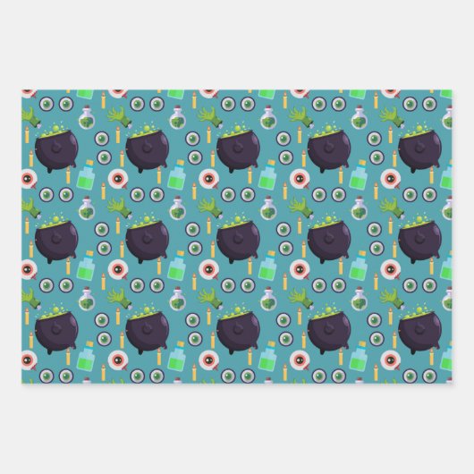 Bubbling Cauldron Magic Potion Eyeballs Halloween Geschenkpapier Set (Vorderseite 3)