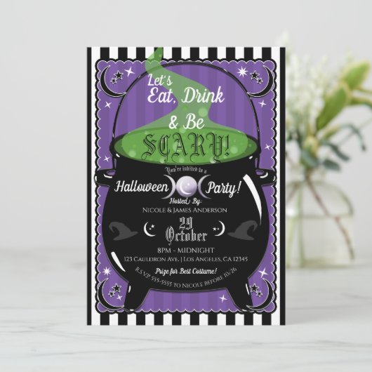 Bubbling Cauldron Whimsical Witz Halloween-Party Einladung (Stehend Vorderseite)