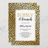 Bubbly and Brunch in Black and Gold Dots Einladung (Vorne/Hinten)