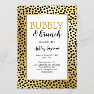 Bubbly and Brunch in Black and Gold Dots Einladung