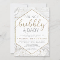 Bubbly & Baby Gray Marble Baby Shower Einladung