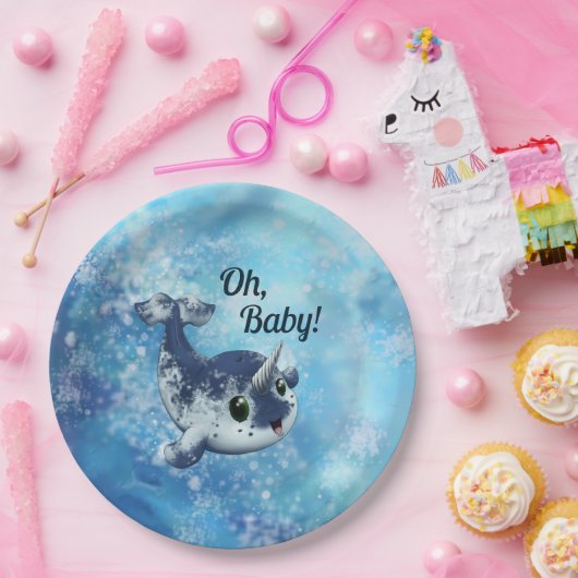 Bubbly Baby Narwhal Paper Plate Pappteller (Party)