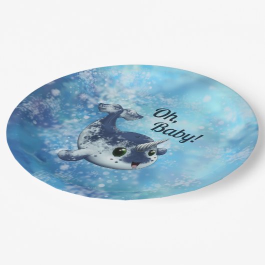 Bubbly Baby Narwhal Paper Plate Pappteller (Schrägansicht)