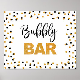Bubbly Bar Party Sign Black and Gold Glitzer Poster