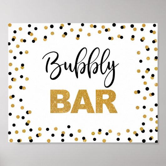 Bubbly Bar Party Sign Black and Gold Glitzer Poster (Vorne)