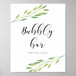 Bubbly Bar Watercolor Green Blätter Hochzeitssymbo Poster