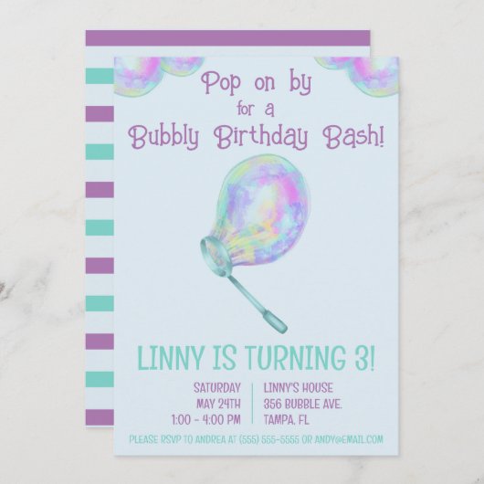 Bubbly Birthday Bash Birthday Party Einladung (Vorne/Hinten)