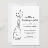 Bubbly Birthday wünscht Champagner Flasche Einladung (Vorderseite)