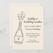 Bubbly Birthday wünscht Champagner Flasche Einladung (Vorne/Hinten)
