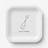 Bubbly Birthday wünscht Champagner Flasche Pappteller (Vorderseite)