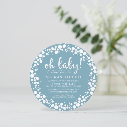 Bubbly Blue | Babydusche Einladung (Stehend Vorderseite)