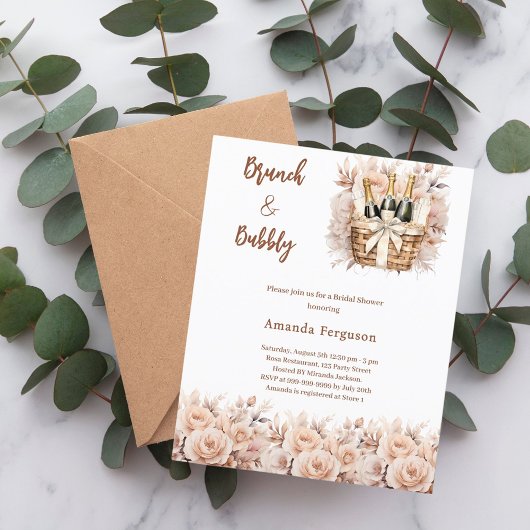 Bubbly brunch Beige Bridal Dusche Einladung