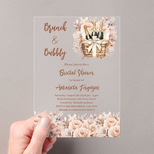 Bubbly brunch beige pfirsichfarbene Rose Brautpart Acryleinladungen (Insitu (Handheld))