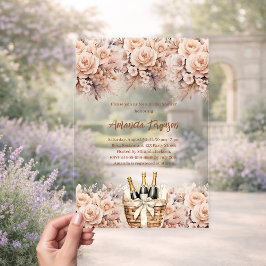 Bubbly brunch beige pfirsichfarbene Rose Brautpart Acryleinladungen