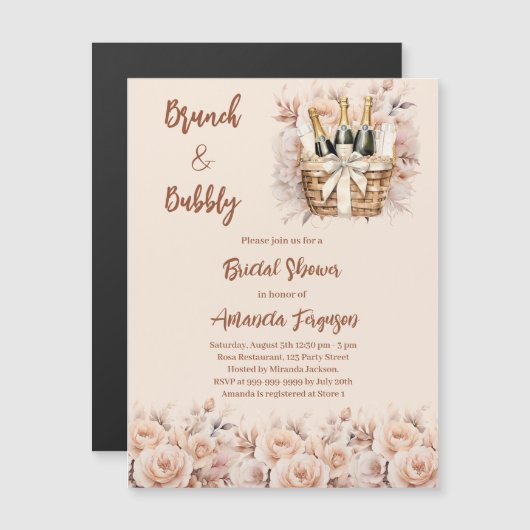Bubbly brunch beige pfirsichfarbene Rose Brautpart Magneteinladung (Vorne/Hinten)