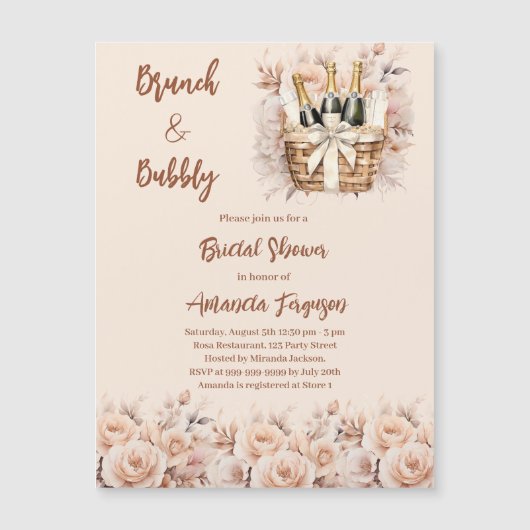 Bubbly brunch beige pfirsichfarbene Rose Brautpart Magneteinladung (Vorderseite)