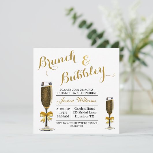 Bubbly & Brunch Brautparty Einladung (Stehend Vorderseite)