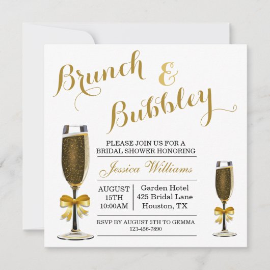 Bubbly & Brunch Brautparty Einladung (Vorderseite)