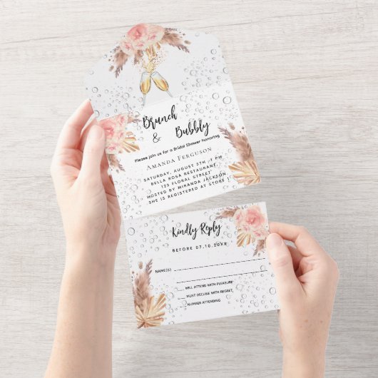 Bubbly Brunch Brautparty Pampelgras UAWG All In One Einladung (Abreißen)