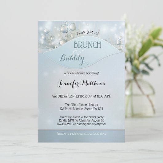 Bubbly Brunch Bridal Dusche Einladung (Stehend Vorderseite)