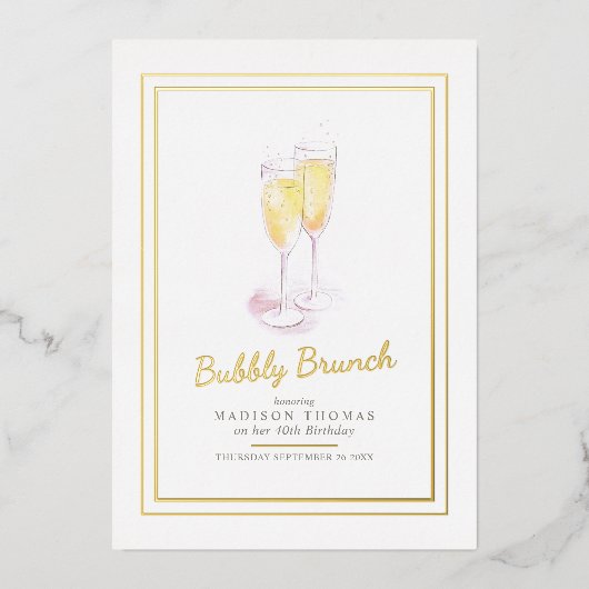 Bubbly brunch Champagner Bubbles Event 40. Folieneinladung (Vorderseite)