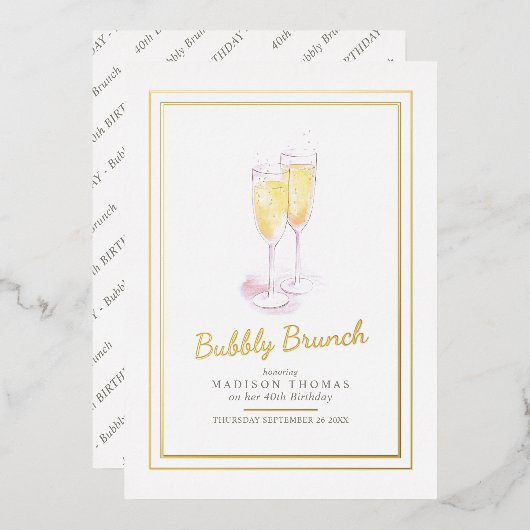 Bubbly brunch Champagner Bubbles Event 40. Folieneinladung (Vorderseite/Rückseite)