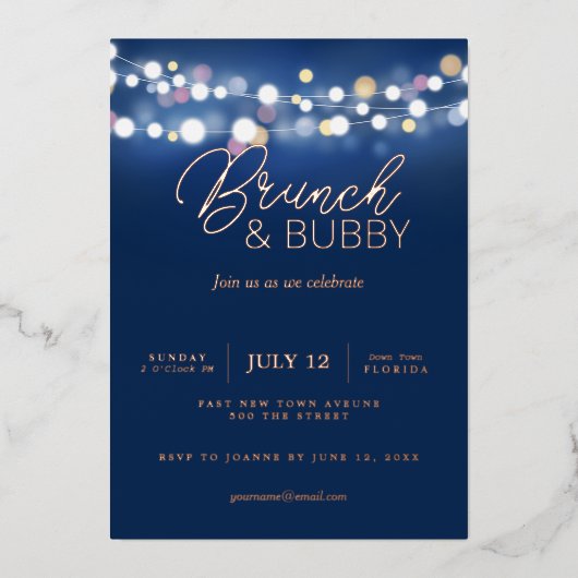 Bubbly & Brunch Eleganter Champagner & Brunch Folieneinladung (Vorderseite)