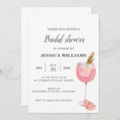 Bubbly Brunch Elegantes rosa Cocktail Brautparty Einladung (Vorne/Hinten)