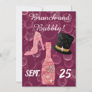 Bubbly & Brunch & Glitzer Rose Champagner Flasche  Einladung